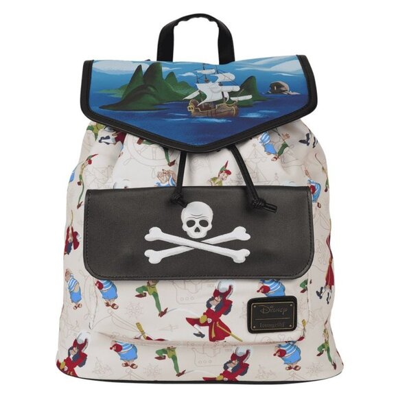 NWT Loungefly Peter Pan Captain Hook Disney Skull‎ Backpack Bag Faux Leather - Picture 1 of 12